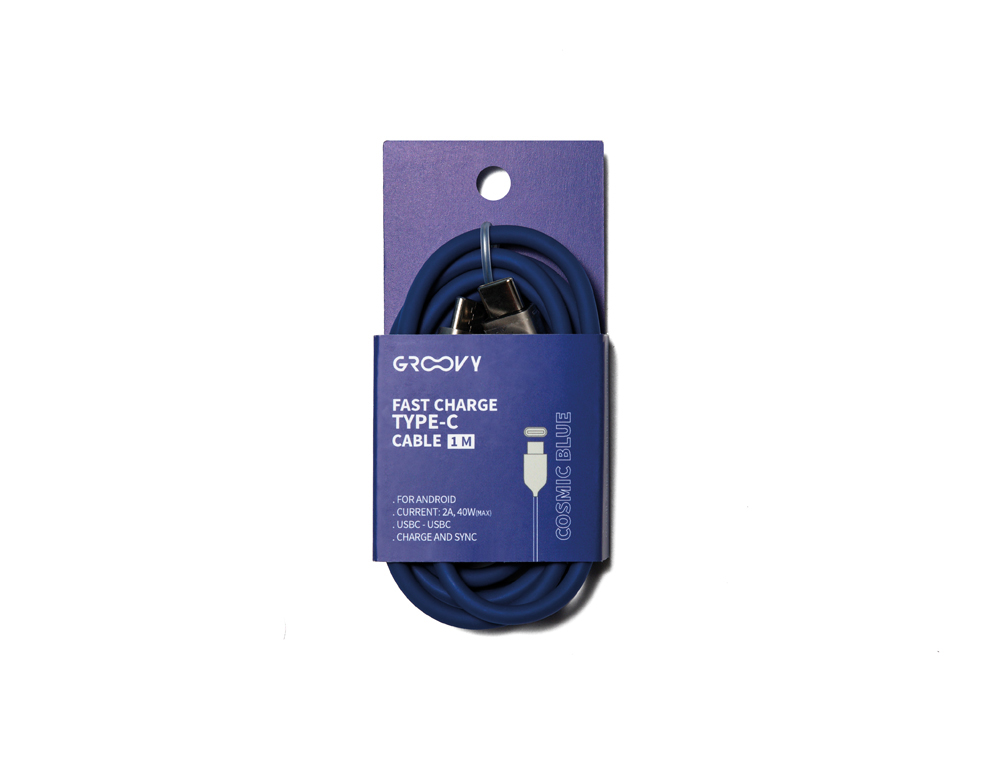 CABLE GROOVY USB 2.0 A USB C APPLE LIGHTNING LONGITUD 1 MT SILICONA COLOR AZUL COBALTO