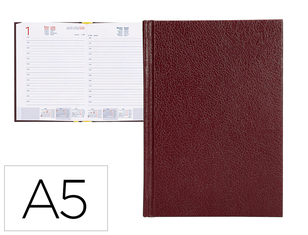 AGENDA ENCUADERNADA LIDERPAPEL CORFU 15X21 CM 2024 DIA PAGINA COLOR ROJO PAPEL 60 GR