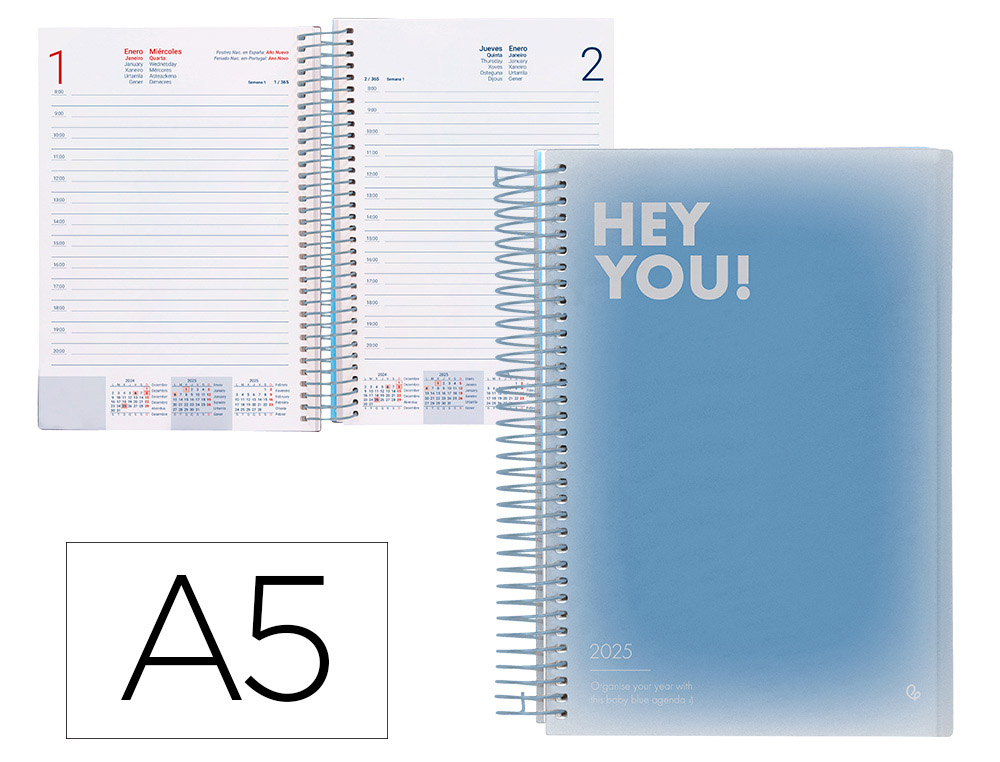 AGENDA ESPIRAL LIDERPAPEL GAZI A5 2025 DIA PAGINA COLOR AZUL PAPEL 70 GR