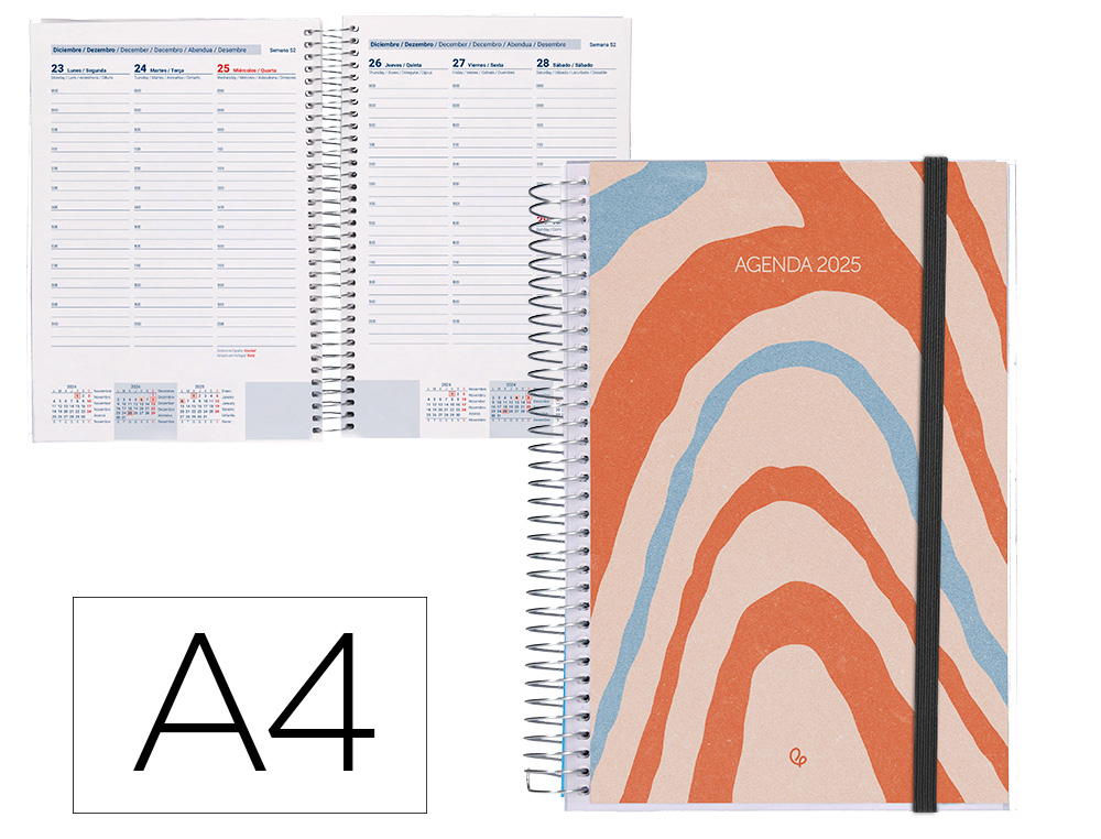 AGENDA ESPIRAL LIDERPAPEL TINOS A4 2025 PERSONALIZABLE SEMANA VISTA PAPEL 70 GR