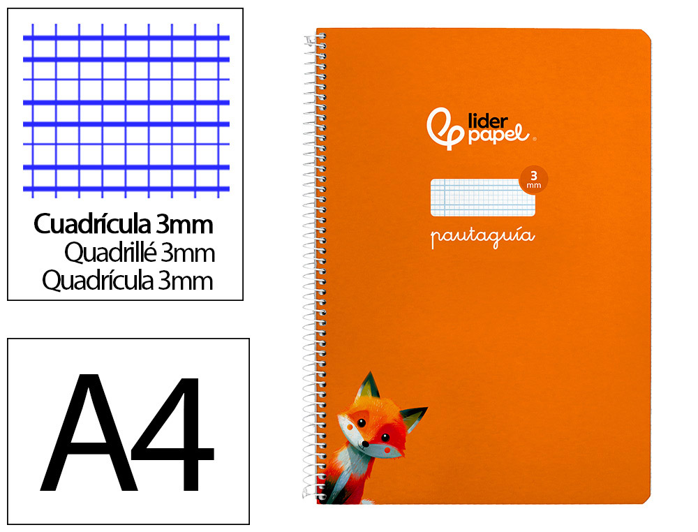 CUADERNO ESPIRAL LIDERPAPEL DIN A4 PAUTAGUIA TAPA DURA 80H 90 GR CUADRO PAUTADO 3MM COLOR NARANJA