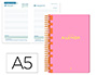 AGENDA ESCOLAR LIDERPAPEL 25-26 ESPIRAL CLASSIC ROSA DIAPAGINA A5 BILINGE PAPEL FSC 70 GR