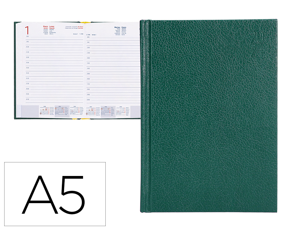 AGENDA ENCUADERNADA LIDERPAPEL CORFU 15X21 CM 2024 DIA PAGINA COLOR VERDE PAPEL 60 GR