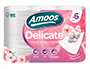 PAPEL HIGIENICO AMOOS DELICATE 3 CAPAS COLOR BLANCO PAQUETE DE 6 ROLLOS 20 M